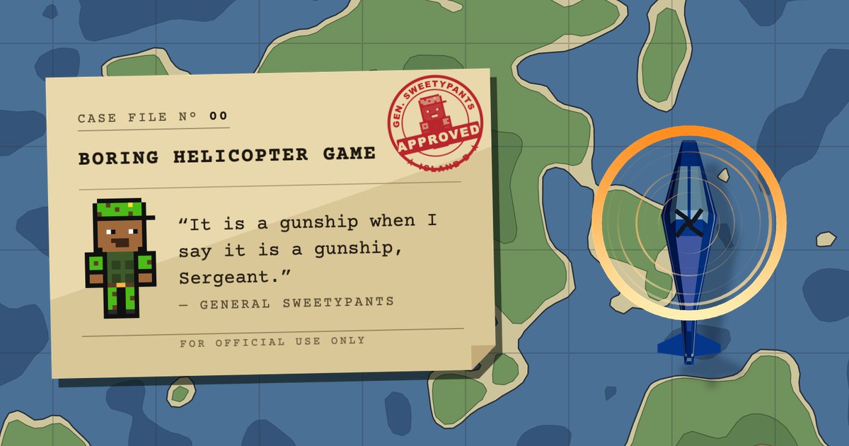 boring helicopter game: the case file on the island chart, beside the cobalt helicopter